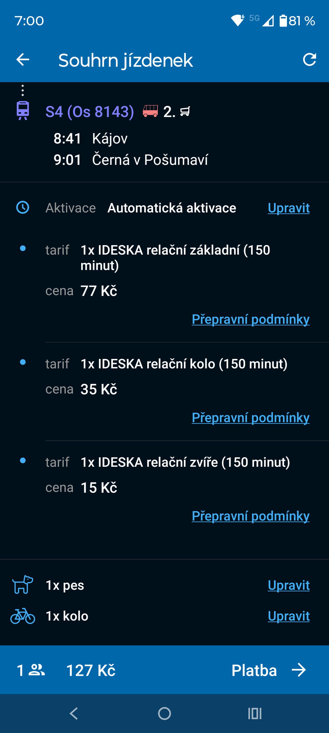 Prodej jízdenek IDESKA - souhrn jízdenek